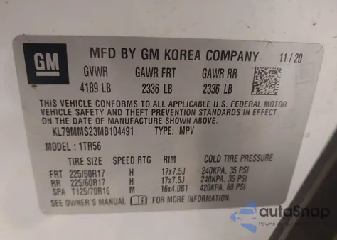 2021 Chevrolet Trailblazer Fwd Ls from USA, damaged, VIN KL79MMS23MB104491